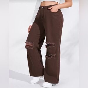 SHEIN Brown Distressed Pants